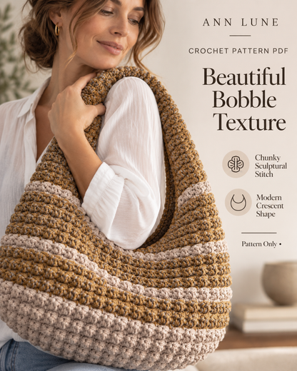 Bobble Hobo Bag Crochet Pattern PDF – Textured Crescent Shoulder Bag, Modern Crochet Purse Pattern, Instant Download