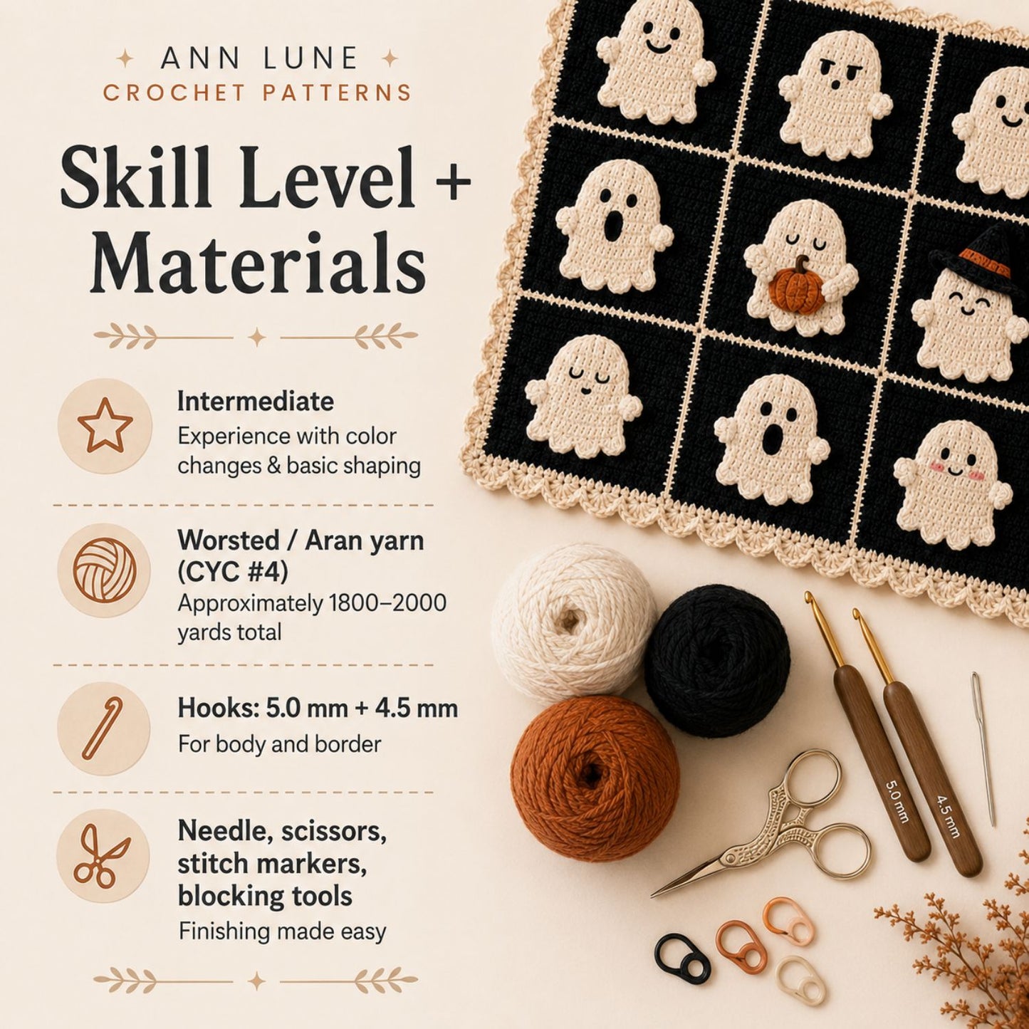 Ghost Granny Square Blanket Crochet Pattern PDF – Halloween Ghost Blanket Pattern, Cute Spooky Crochet Throw, Digital Download