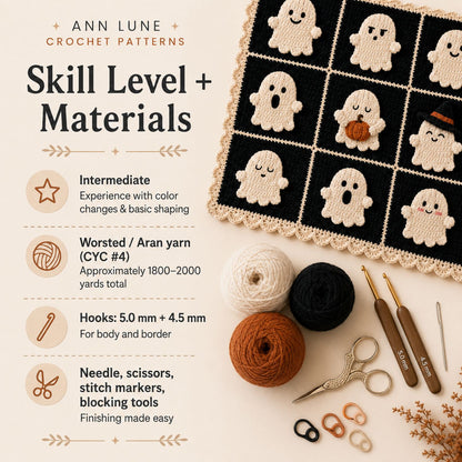 Ghost Granny Square Blanket Crochet Pattern PDF – Halloween Ghost Blanket Pattern, Cute Spooky Crochet Throw, Digital Download