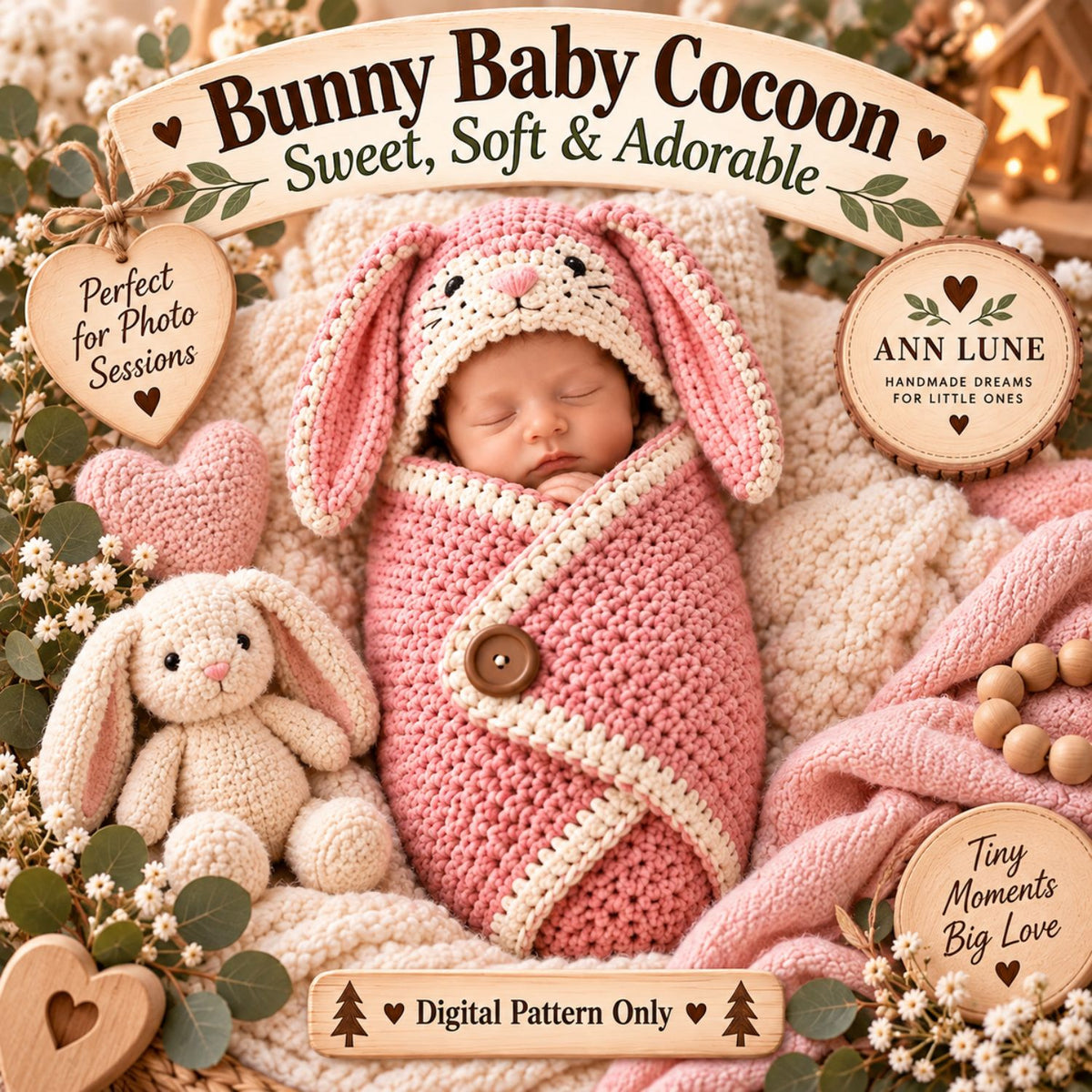 Woodland Animal Baby Cocoon Crochet Pattern Bundle – 10-in-1 Newborn Photo Prop PDF