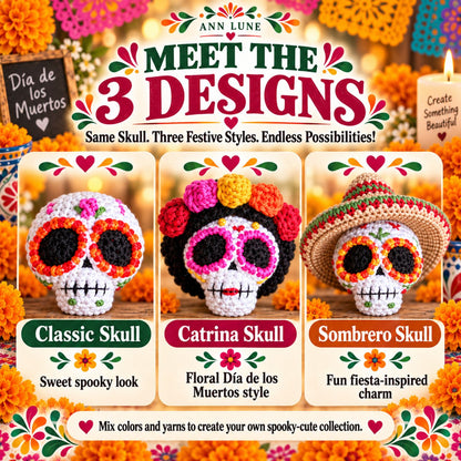 3-in-1 Sugar Skull Crochet Pattern Bundle PDF – Catrina, Sombrero & Classic Skull