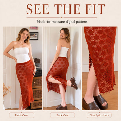 Filet Crochet Polka Dot Skirt Pattern PDF – Made-to-Measure Crochet Maxi Skirt, Side Split & Scalloped Hem