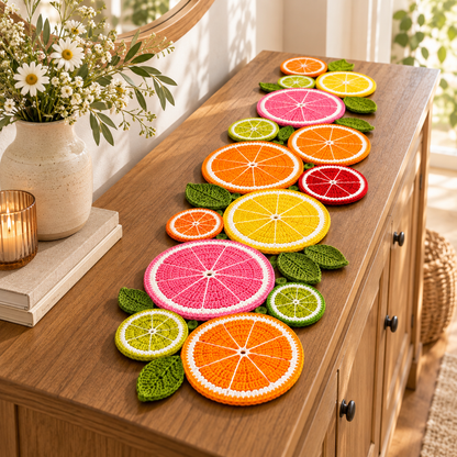 Citrus Slice Table Runner Crochet Pattern – Colorful Fruit PDF Pattern