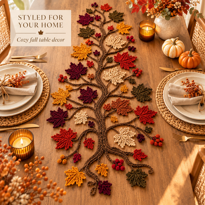 Autumn Maple Leaf Branch Table Runner Crochet Pattern PDF
