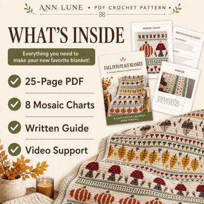 Fall Mosaic Crochet Blanket Pattern PDF, Pumpkin Mushroom Acorn Autumn Blanket, Overlay Mosaic Crochet Pattern