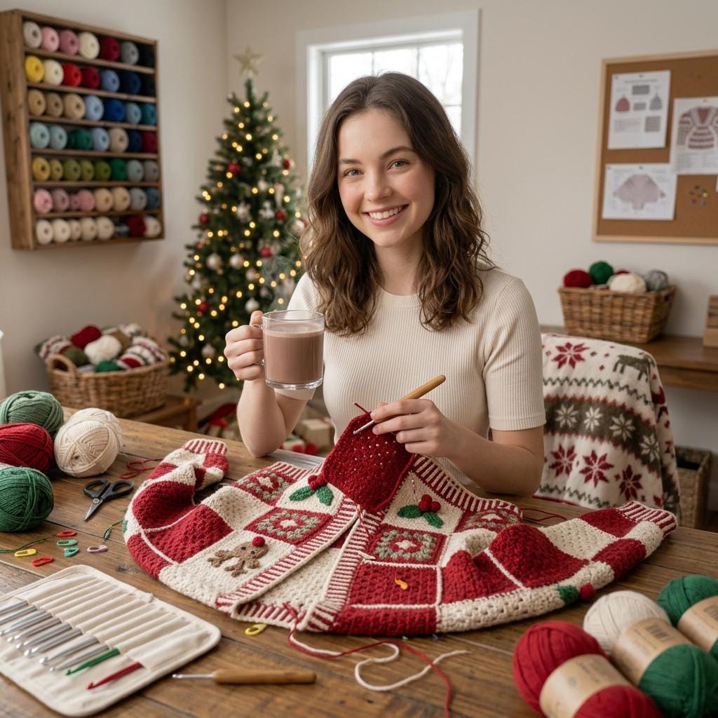 Christmas Patchwork Cardigan Crochet Pattern PDF, Holiday Granny Square Sweater Pattern, Reindeer & Holly Cardigan, Sizes XS–5XL