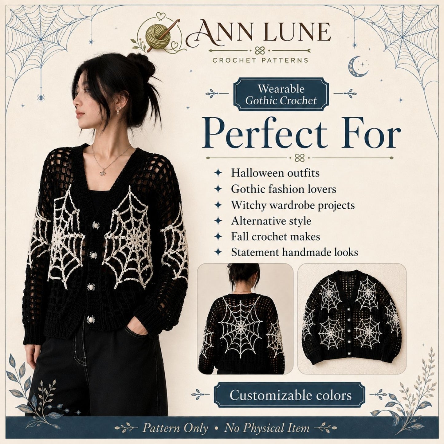 Spiderweb Mesh Cardigan Crochet Pattern PDF, Gothic Halloween Crochet Sweater Pattern, Spooky Crochet Cardigan, Digital Download