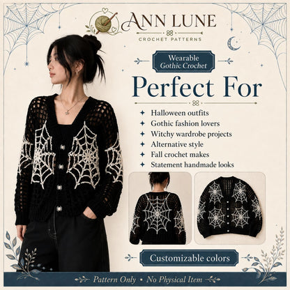 Spiderweb Mesh Cardigan Crochet Pattern PDF, Gothic Halloween Crochet Sweater Pattern, Spooky Crochet Cardigan, Digital Download