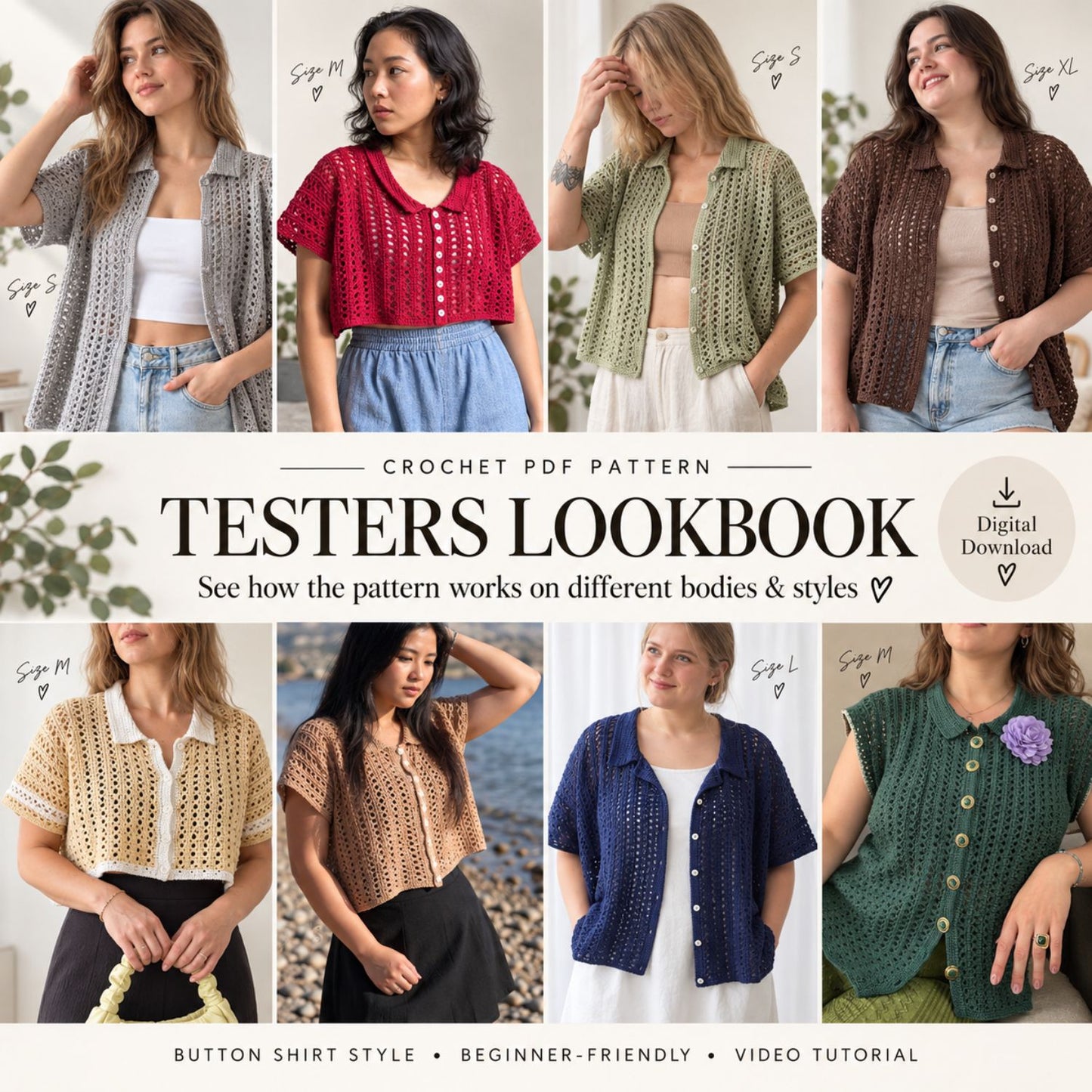 Made-to-Measure Lace Crochet Shirt Pattern PDF – Button-Up Mesh Cardigan, Beginner-Friendly Crochet Top
