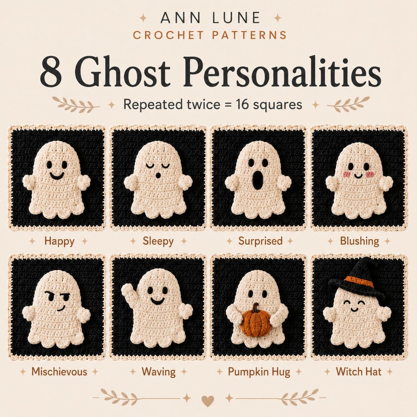 Ghost Granny Square Blanket Crochet Pattern PDF – Halloween Ghost Blanket Pattern, Cute Spooky Crochet Throw, Digital Download