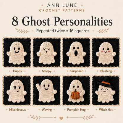Ghost Granny Square Blanket Crochet Pattern PDF – Halloween Ghost Blanket Pattern, Cute Spooky Crochet Throw, Digital Download