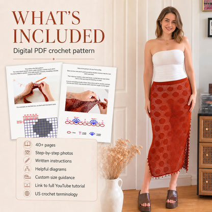 Filet Crochet Polka Dot Skirt Pattern PDF – Made-to-Measure Crochet Maxi Skirt, Side Split & Scalloped Hem