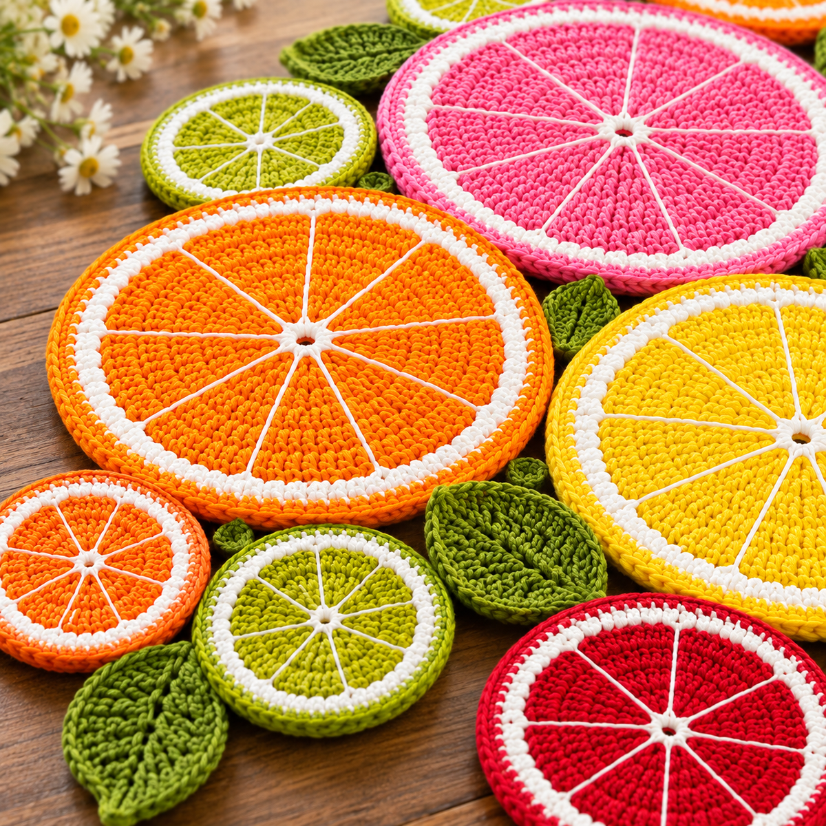 Citrus Slice Table Runner Crochet Pattern – Colorful Fruit PDF Pattern