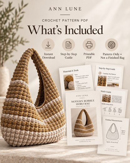 Bobble Hobo Bag Crochet Pattern PDF – Textured Crescent Shoulder Bag, Modern Crochet Purse Pattern, Instant Download