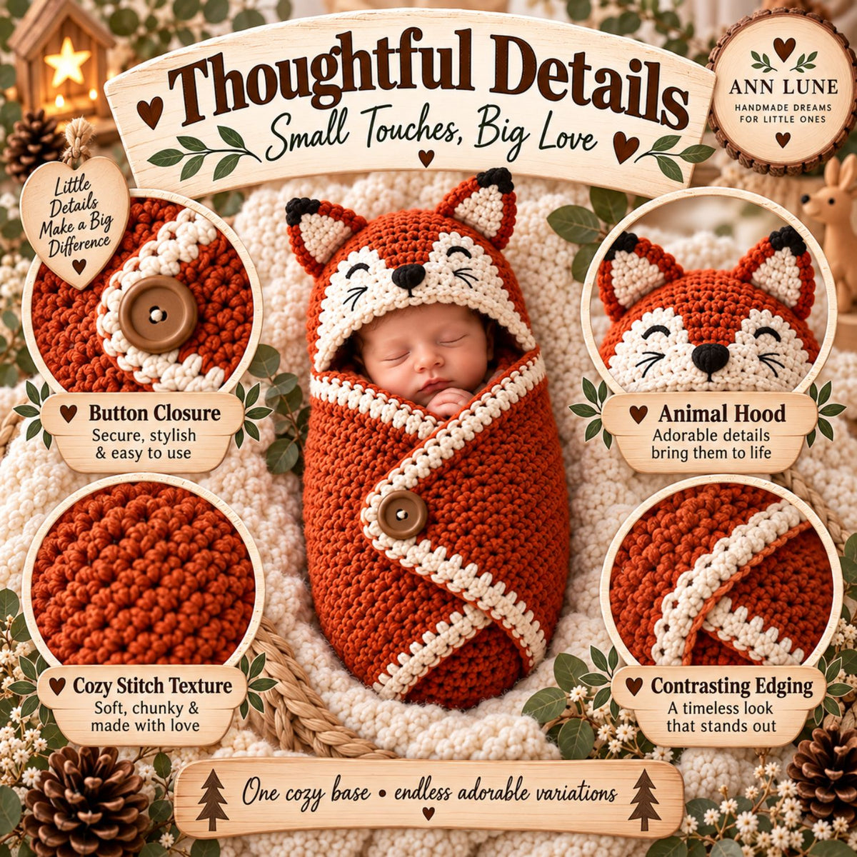 Woodland Animal Baby Cocoon Crochet Pattern Bundle – 10-in-1 Newborn Photo Prop PDF