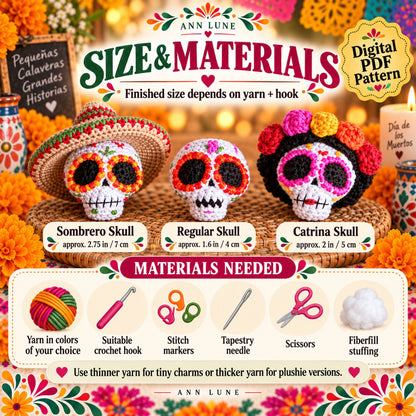3-in-1 Sugar Skull Crochet Pattern Bundle PDF – Catrina, Sombrero & Classic Skull
