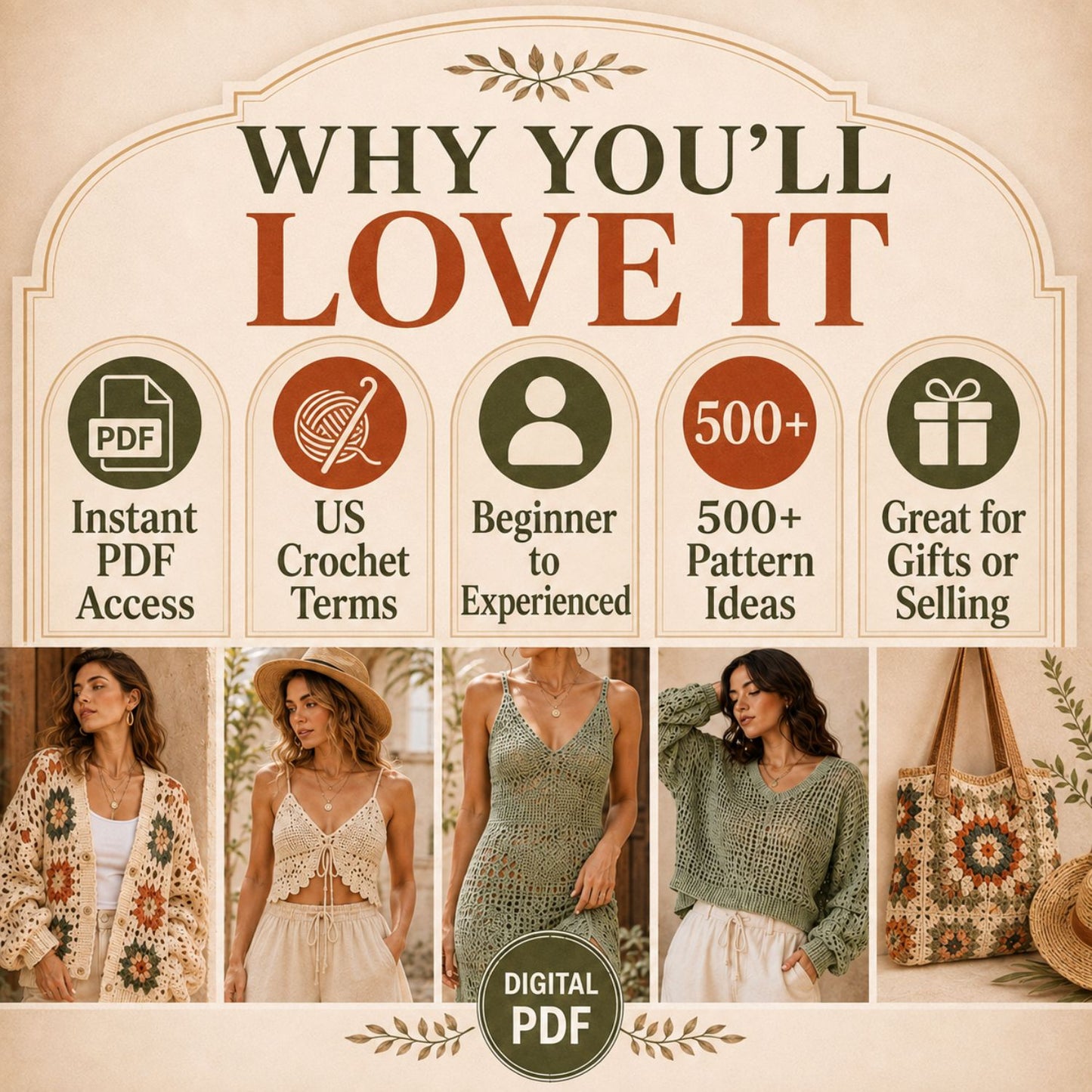 500+ Women’s Crochet Pattern Bundle PDF – Cardigans, Sweaters, Tops, Dresses & Accessories