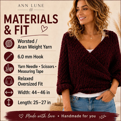Knit-Look Wrap Sweater with Sleeves Crochet Pattern PDF, Easy Boho Sweater Shrug, Cozy Winter Wrap for Women
