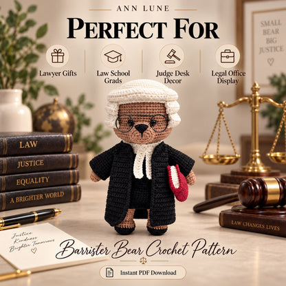 Barrister Bear Crochet Pattern PDF – Judge Bear Amigurumi, Lawyer Gift, Courtroom Crochet Pattern