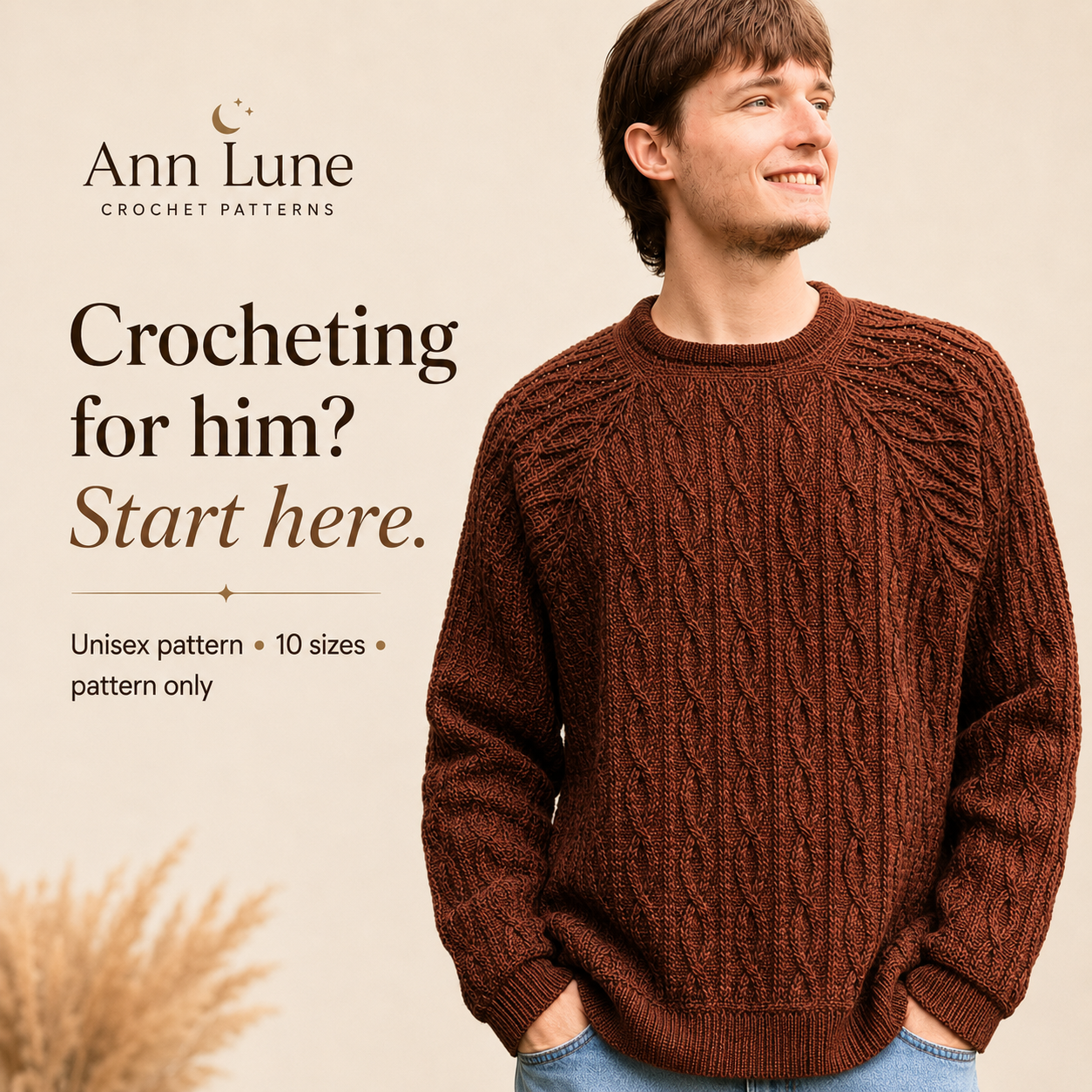 Unisex Crochet Sweater Pattern PDF – Twisting Trails Raglan Sweater, Advanced Crochet Pullover, XXS–5XL, Step-by-Step Tutorial