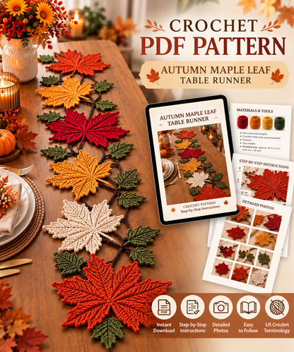 Autumn Maple Leaf Table Runner Crochet Pattern – Fall PDF Pattern
