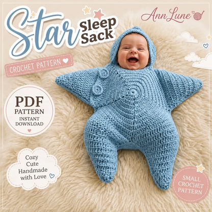 Baby Star Cocoon Crochet Pattern PDF, Newborn Photo Prop, Star-Shaped Blanket & Costume, Adjustable Size, Digital Download