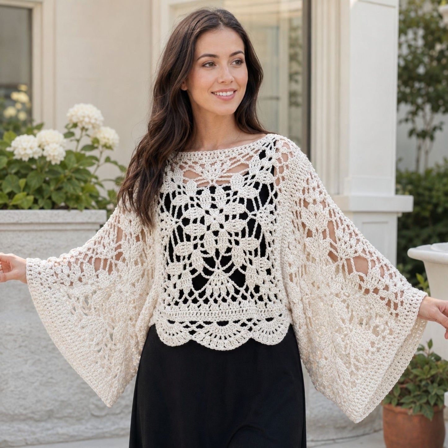 Laurel Top Crochet Pattern PDF + Video Tutorial, 6-Square Motif Crochet Sweater, Oversized Openwork Top Pattern