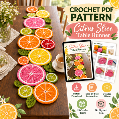Citrus Slice Table Runner Crochet Pattern – Colorful Fruit PDF Pattern