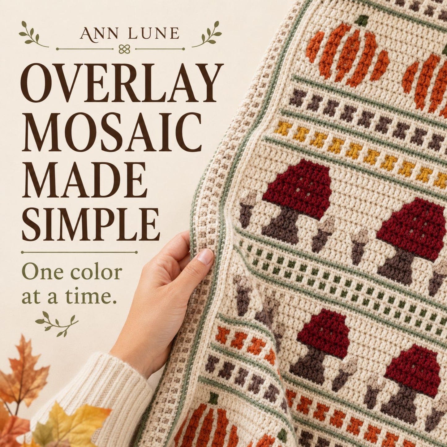 Fall Mosaic Crochet Blanket Pattern PDF, Pumpkin Mushroom Acorn Autumn Blanket, Overlay Mosaic Crochet Pattern