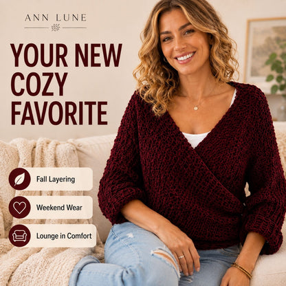 Knit-Look Wrap Sweater with Sleeves Crochet Pattern PDF, Easy Boho Sweater Shrug, Cozy Winter Wrap for Women