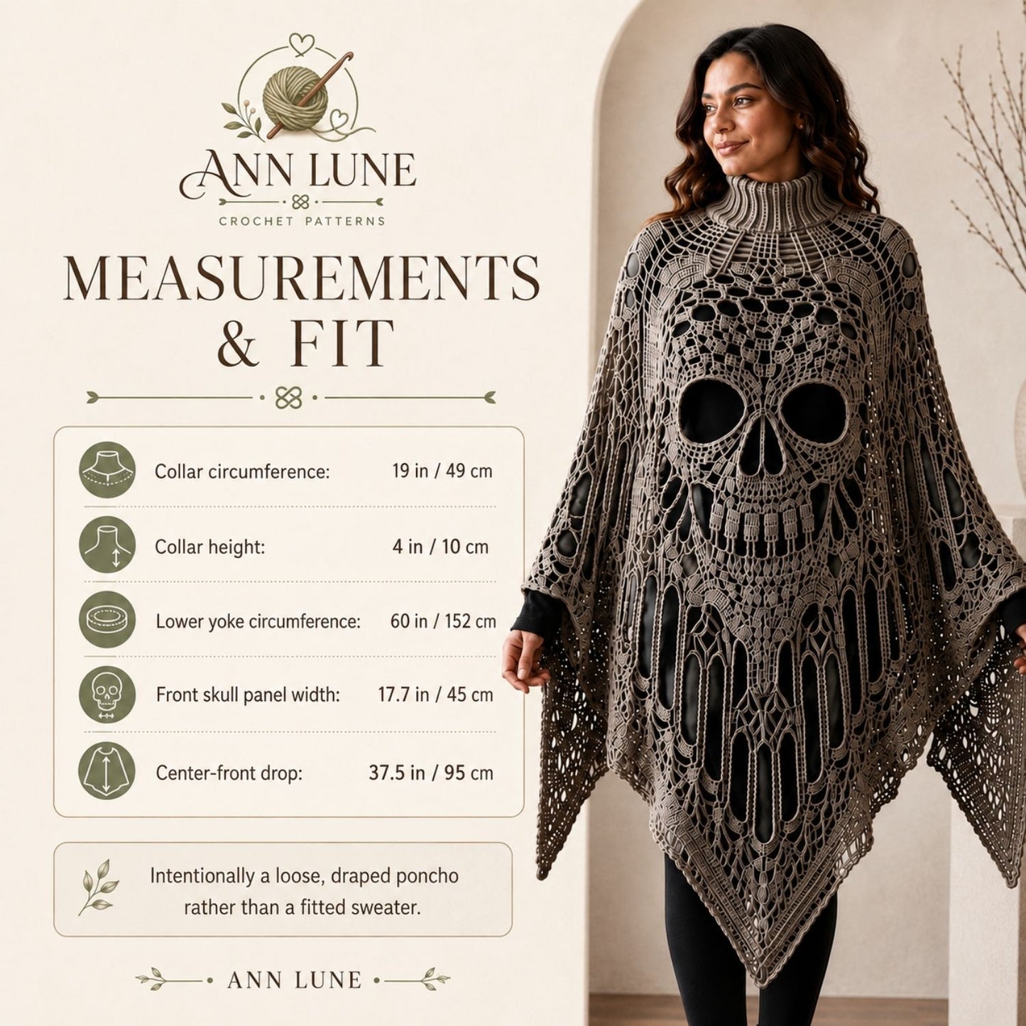 Skull Lace Poncho Crochet Pattern PDF, Gothic Cathedral Skull Poncho Pattern, Halloween Crochet Cape, 4 Languages Digital Download