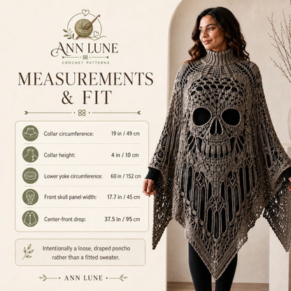Skull Lace Poncho Crochet Pattern PDF, Gothic Cathedral Skull Poncho Pattern, Halloween Crochet Cape, 4 Languages Digital Download