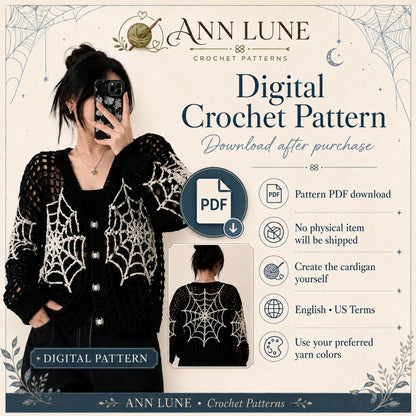 Spiderweb Mesh Cardigan Crochet Pattern PDF, Gothic Halloween Crochet Sweater Pattern, Spooky Crochet Cardigan, Digital Download