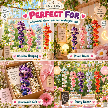 5-in-1 Crochet Dragon Spiral Hanging Pattern PDF – Dragon Ornament & Fantasy Decor Bundle
