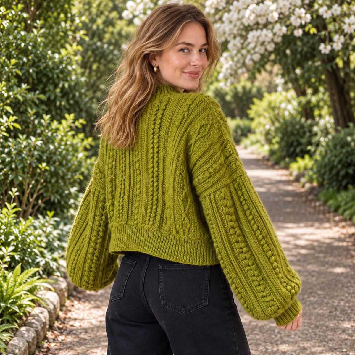 Made-to-Measure Cable Crochet Cardigan Pattern PDF – Textured Button Cardigan with Puff Stitch Panels