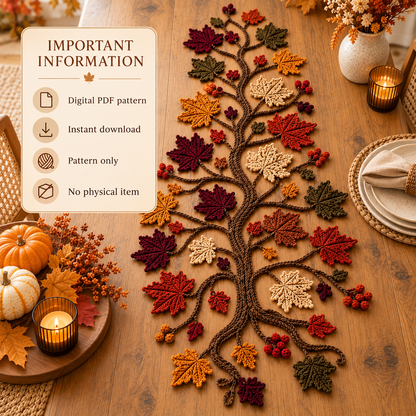 Autumn Maple Leaf Branch Table Runner Crochet Pattern PDF