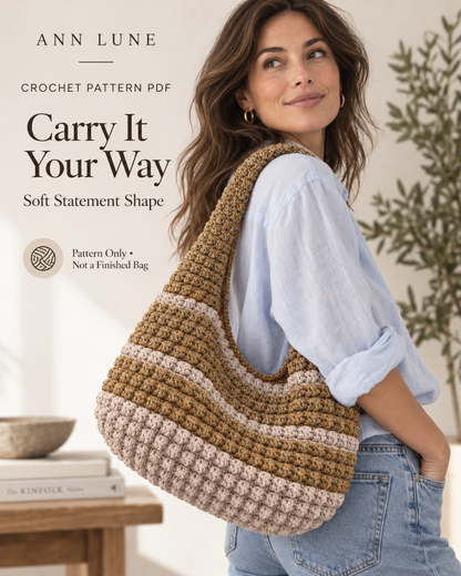 Bobble Hobo Bag Crochet Pattern PDF – Textured Crescent Shoulder Bag, Modern Crochet Purse Pattern, Instant Download