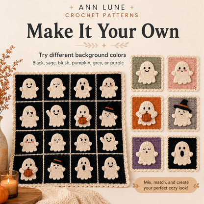 Ghost Granny Square Blanket Crochet Pattern PDF – Halloween Ghost Blanket Pattern, Cute Spooky Crochet Throw, Digital Download