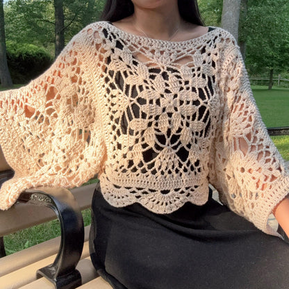 Laurel Top Crochet Pattern PDF + Video Tutorial, 6-Square Motif Crochet Sweater, Oversized Openwork Top Pattern
