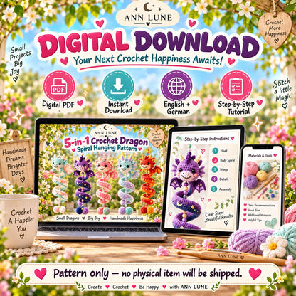 5-in-1 Crochet Dragon Spiral Hanging Pattern PDF – Dragon Ornament & Fantasy Decor Bundle
