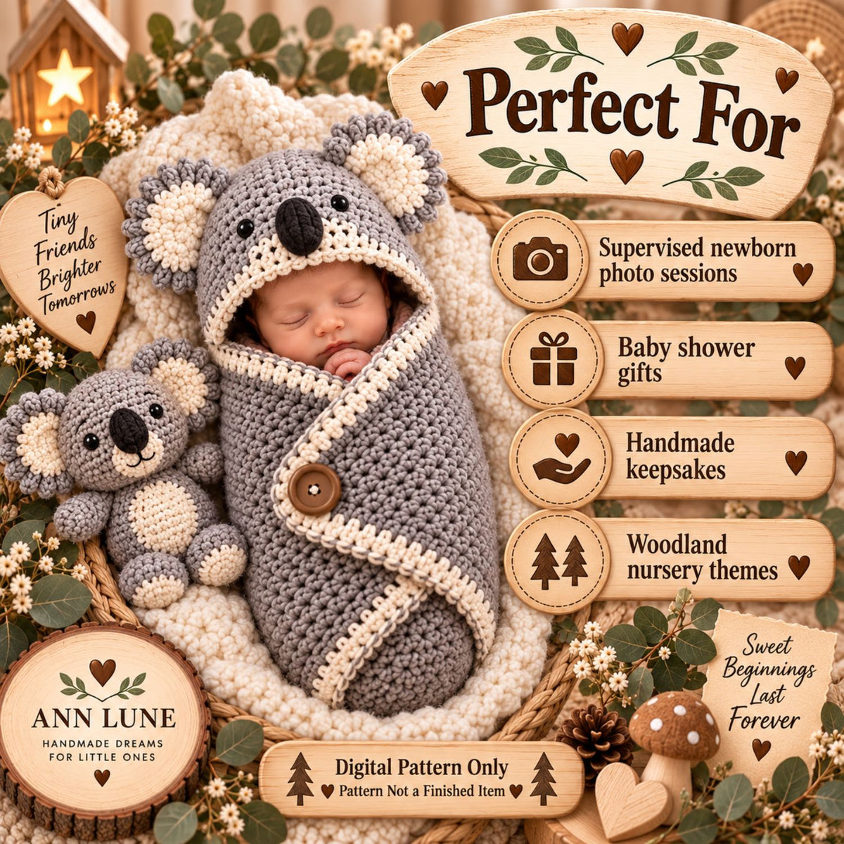 Woodland Animal Baby Cocoon Crochet Pattern Bundle – 10-in-1 Newborn Photo Prop PDF