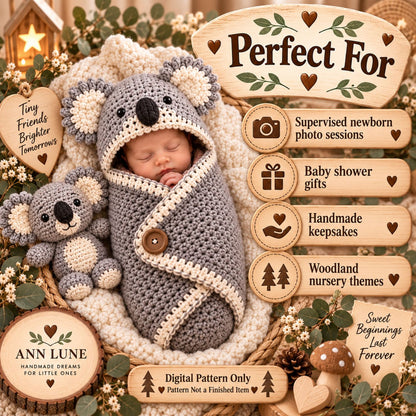 Woodland Animal Baby Cocoon Crochet Pattern Bundle – 10-in-1 Newborn Photo Prop PDF