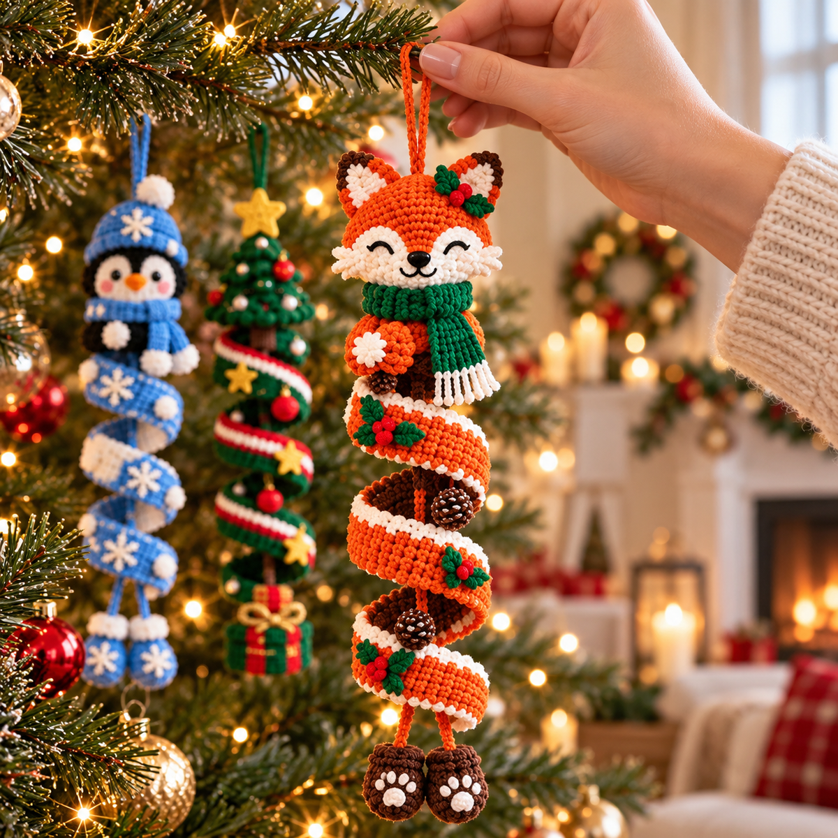 Crochet Christmas Spiral Hanging Ornaments PDF – Santa & Snowman Patterns