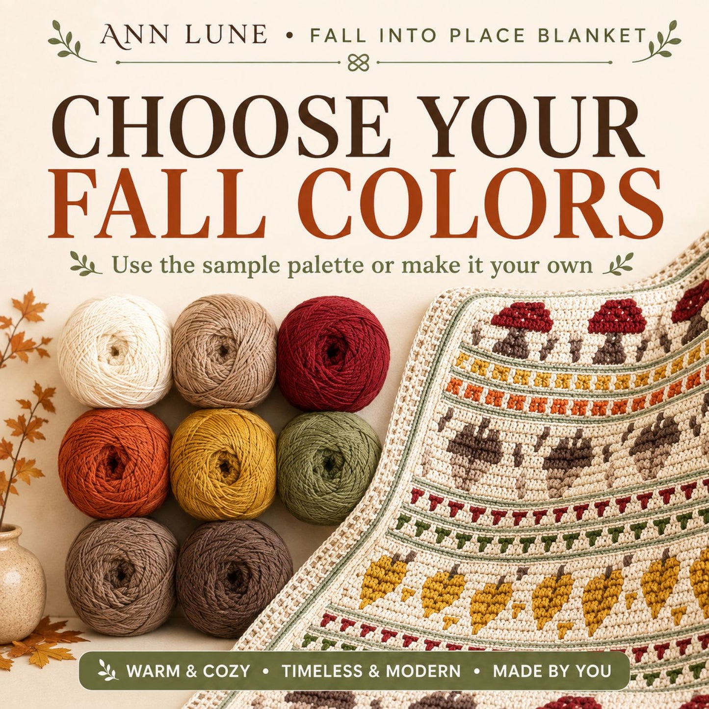 Fall Mosaic Crochet Blanket Pattern PDF, Pumpkin Mushroom Acorn Autumn Blanket, Overlay Mosaic Crochet Pattern