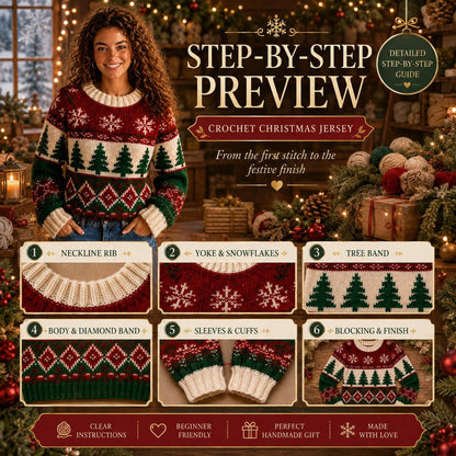 Nordic Christmas Crochet Sweater Pattern PDF – Step-by-Step Holiday Jumper Pattern, Christmas Colorwork Sweater, XS–2XL