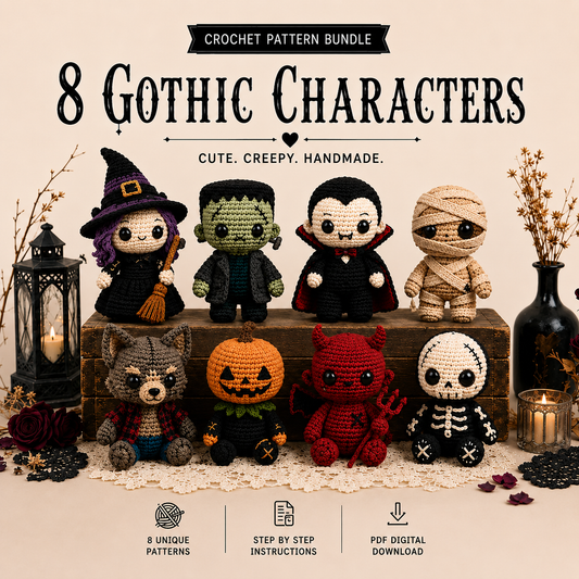 Halloween Crochet Pattern Bundle | 8 Amigurumi Dolls PDF | Witch, Frankenstein, Vampire, Mummy, Skeleton & More