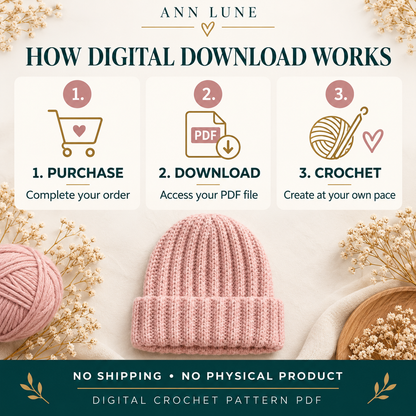 Crochet Beanie Pattern Beginner, Ribbed Hat Crochet Pattern PDF, Easy Winter Beanie DIY, Handmade Gift Crochet Hat, Stretchable Beanie
