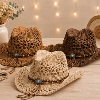 Crochet Cowboy Hat Pattern PDF, Mesh Western Summer Hat Tutorial, Boho Cowgirl Festival Hat, Digital Download