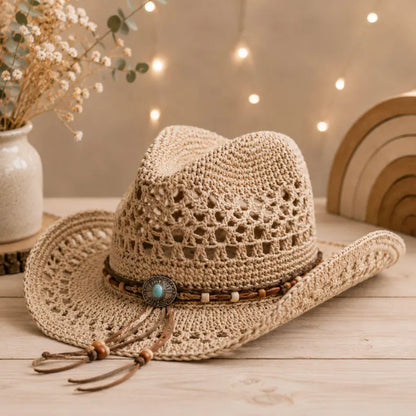 Crochet Cowboy Hat Pattern PDF, Mesh Western Summer Hat Tutorial, Boho Cowgirl Festival Hat, Digital Download