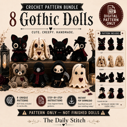Gothic Crochet Pattern Bundle PDF – 8 Spooky Amigurumi Dolls, Halloween Crochet Patterns, Instant Download-TDS